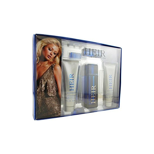 Gift Set Contains:  - Paris Hilton Heir 100ml EDT Spray Men - Paris Hilton Heir Miniature 7.5ml EDT Spray Men - Paris Hilton Heir Hair & Body Wash 90ml>br>- Paris Hilton Heir After Shave Balm 90ml